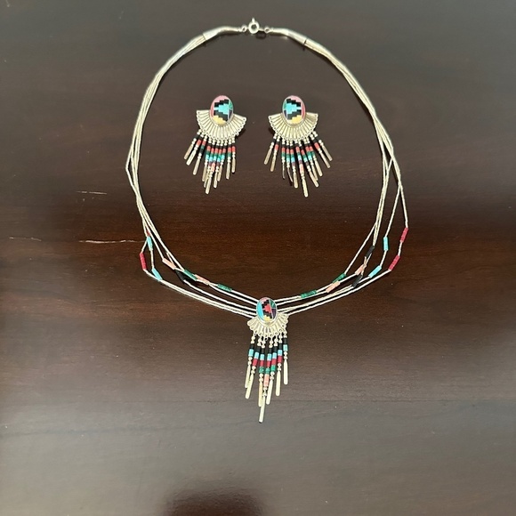 Carolyn Pollack Relios 925 QT Native Tribal Heishi Necklace & Earrings